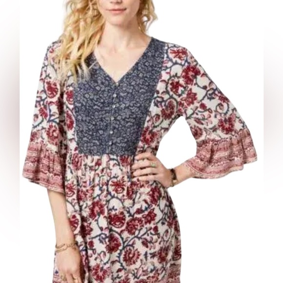 New Style & Co. Boho MIDI Length Dress Navy & Burgandy Plus Size 1X NWOT - Picture 2 of 14